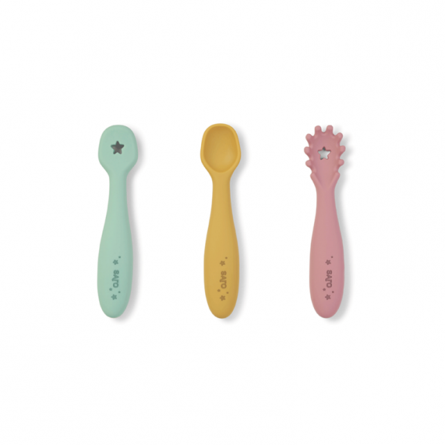 SET DE 3 COUVERTS D'APPRENTISSAGE - BLOSSOM/MOUTARDE/MENTHE